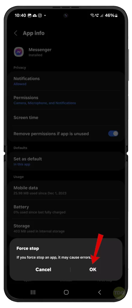 fix Galaxy Z Flip 5 Messenger keeps logging out 2