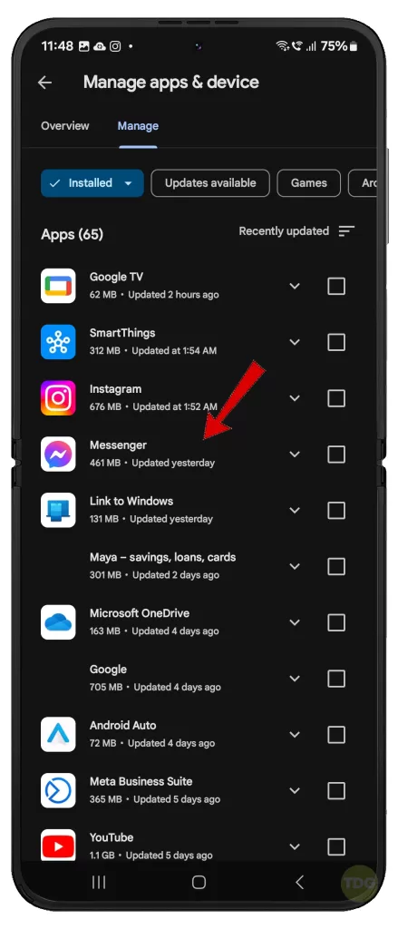 fix Galaxy z Flip 5 Messenger stuck on white screen not showing messages 9